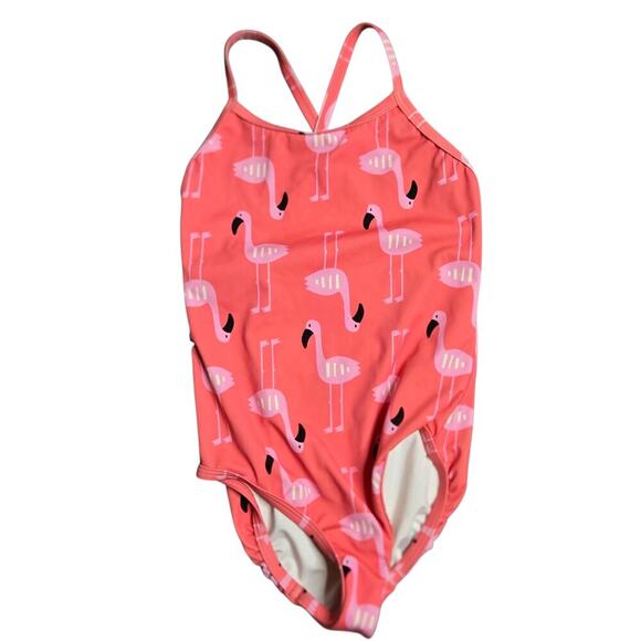 Hanna Andersson Pink Flamingo One-Piece Swimsuit Size: 6-7 - Picture 1 of 3